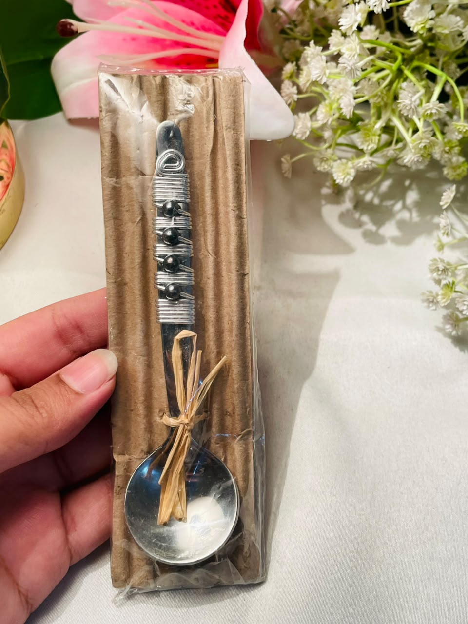 Wire-Wrapped Silver-Tone Serving Spoon – Approx. 5 Inches