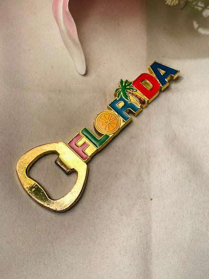 Vintage brass Florida Souvenir Bottle Opener 10cm Multicolour