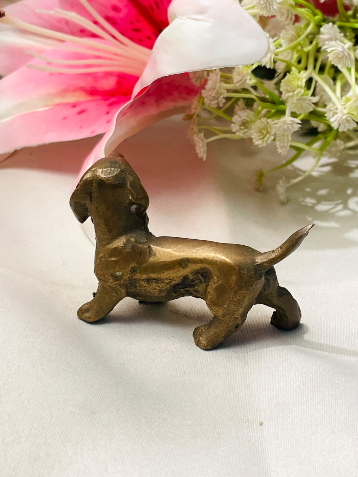 Vintage Brass-Tone Dog Figurine 7cm