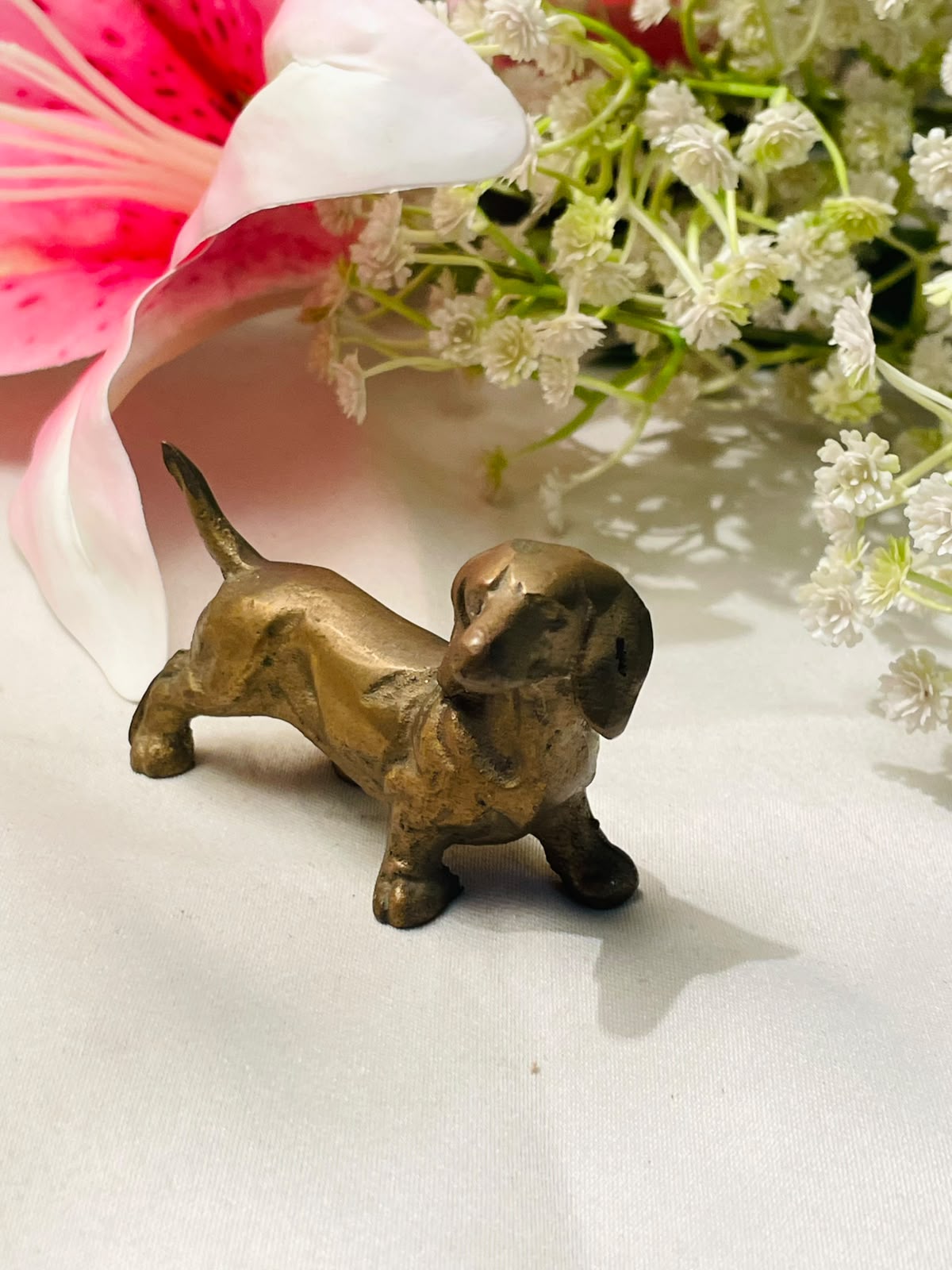 Vintage Brass-Tone Dog Figurine 7cm