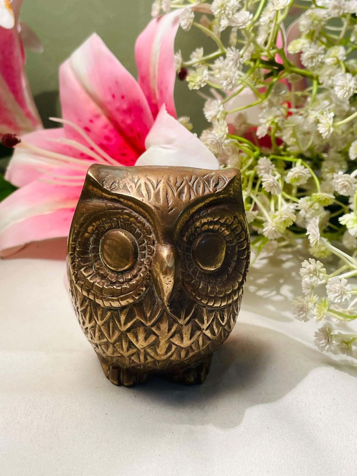 Vintage Brass Owl Figurine 8cm