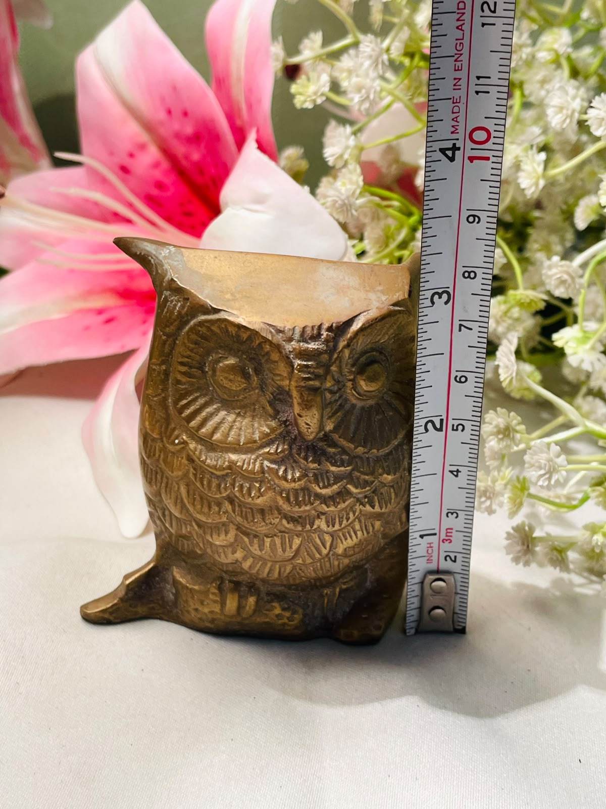 Vintage Brass Owl Figurine with Flared Ears 8cm