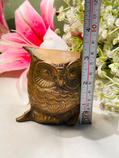 Vintage Brass Owl Figurine with Flared Ears 8cm