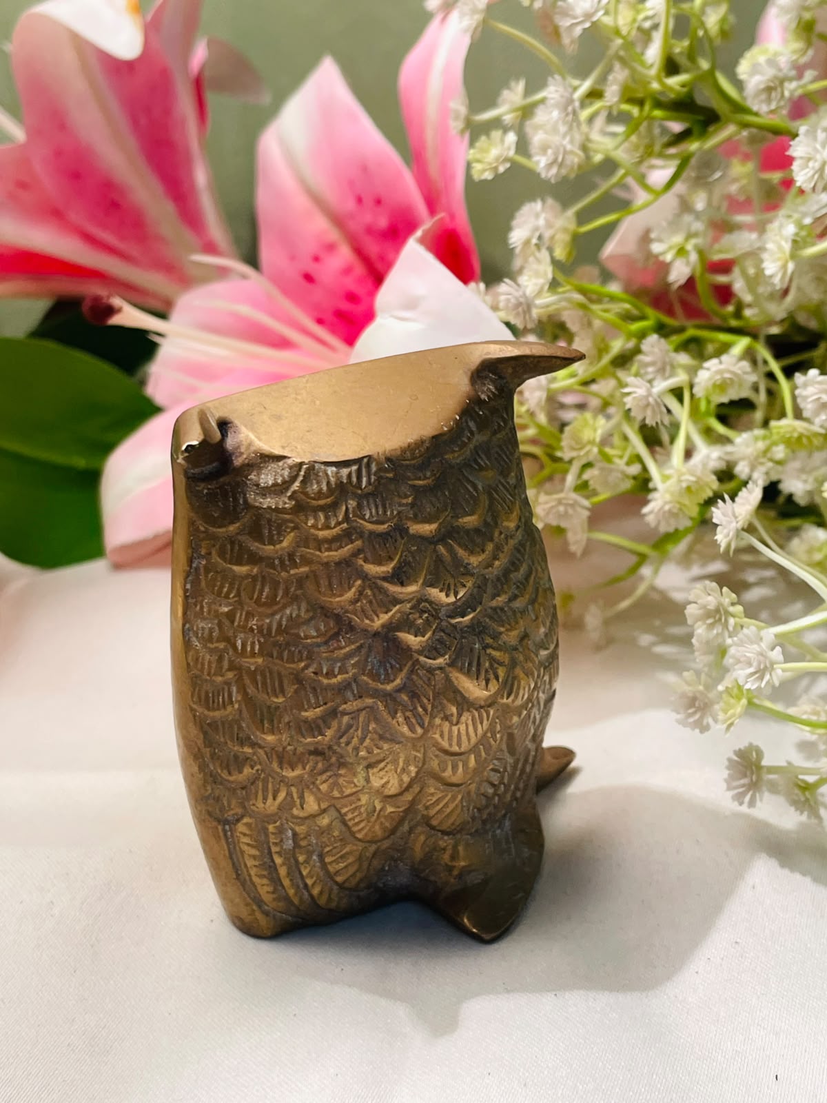 Vintage Brass Owl Figurine with Flared Ears 8cm