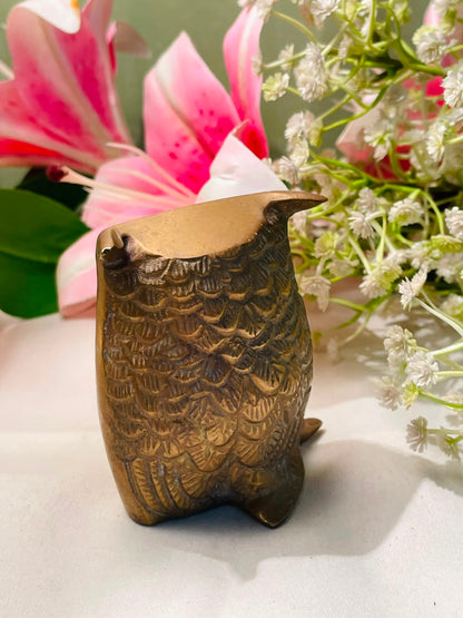 Vintage Brass Owl Figurine with Flared Ears 8cm