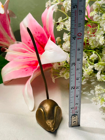 Vintage Brass Mouse Figurine with Long Tail 12cm