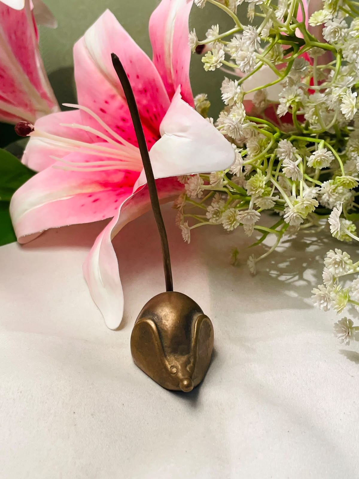 Vintage Brass Mouse Figurine with Long Tail 12cm