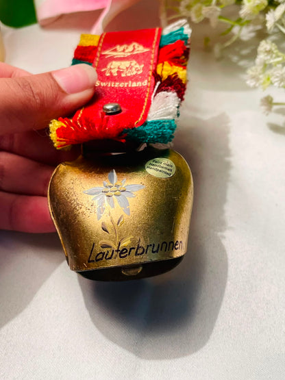 Lauterbrunnen Switzerland Brass Handpainted Cowbell Decor 1 Piece