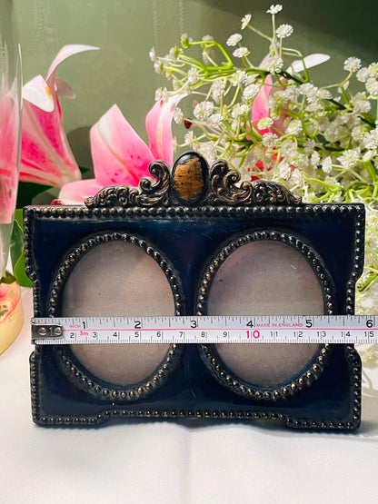 Vintage Double Oval Photo Frame Black Gold Ornate 15 cm