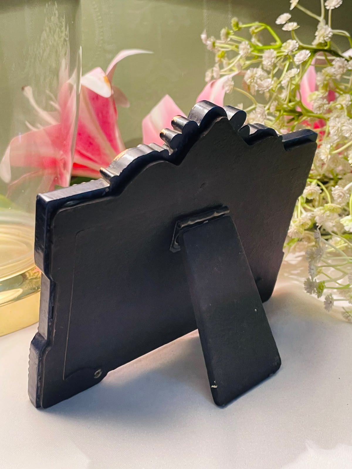 Vintage Double Oval Photo Frame Black Gold Ornate 15 cm