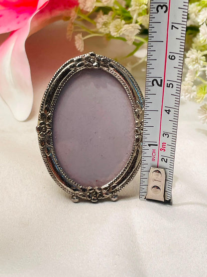 Vintage Oval Silver-Tone Photo Frame Ornate Floral 6 cm