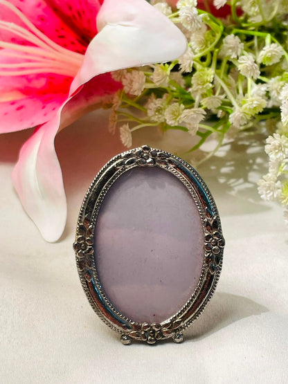 Vintage Oval Silver-Tone Photo Frame Ornate Floral 6 cm