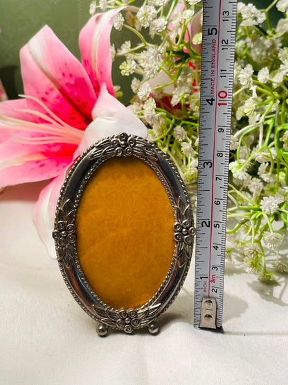 Vintage Oval Silver-Tone Floral Photo Frame 9 cm