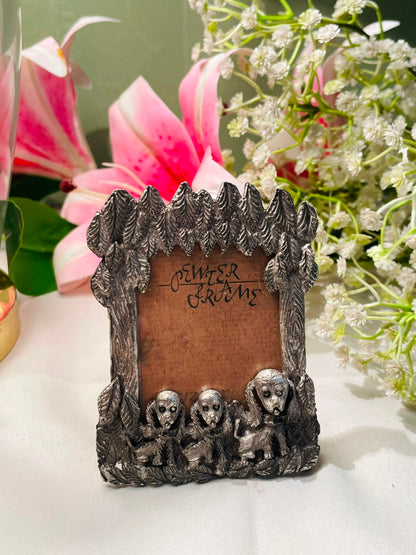 Vintage Pewter-Style Monkey Photo Frame Forest Design 9 cm