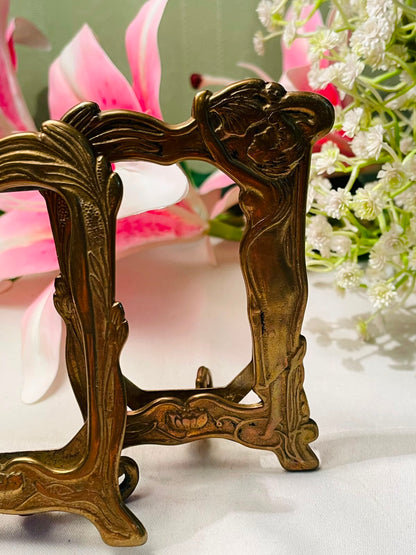 Vintage Brass -Tone Art Nouveau Style Photo Frame 14 cm