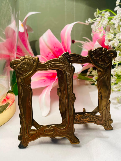 Vintage Brass -Tone Art Nouveau Style Photo Frame 14 cm