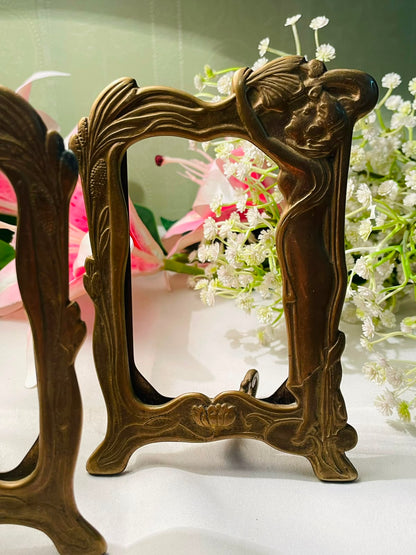 Vintage Brass -Tone Art Nouveau Style Photo Frame 14 cm
