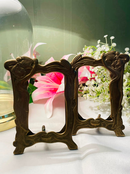 Vintage Brass -Tone Art Nouveau Style Photo Frame 14 cm