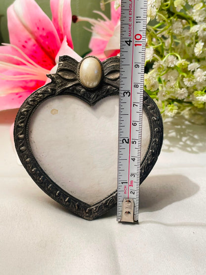 Vintage Silver Heart Photo Frame Bow Detail Pewter-Tone 9 cm