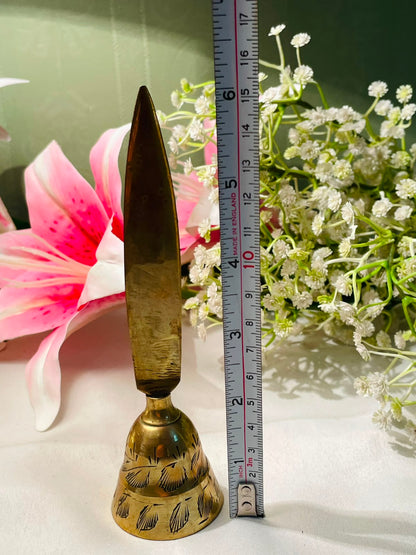 Vintage Brass Letter Opener Engraved Bell Handle 15 cm