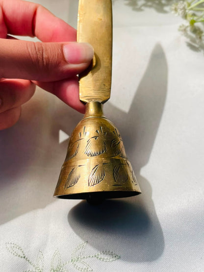 Vintage Brass Letter Opener Engraved Bell Handle 15 cm