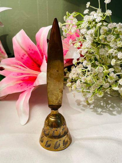 Vintage Brass Letter Opener Engraved Bell Handle 15 cm