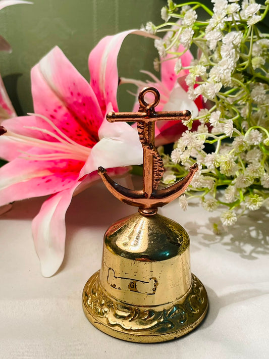Vintage Brass-Tone Anchor Bell Nautical Decor 10 cm