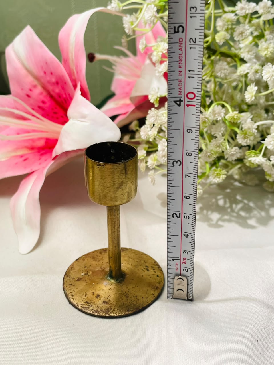 Vintage Gold-Tone Metal Candlestick Holder 8 cm