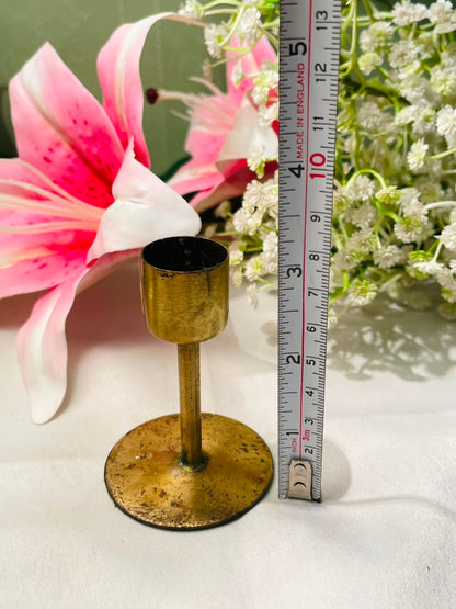 Vintage Gold-Tone Metal Candlestick Holder 8 cm