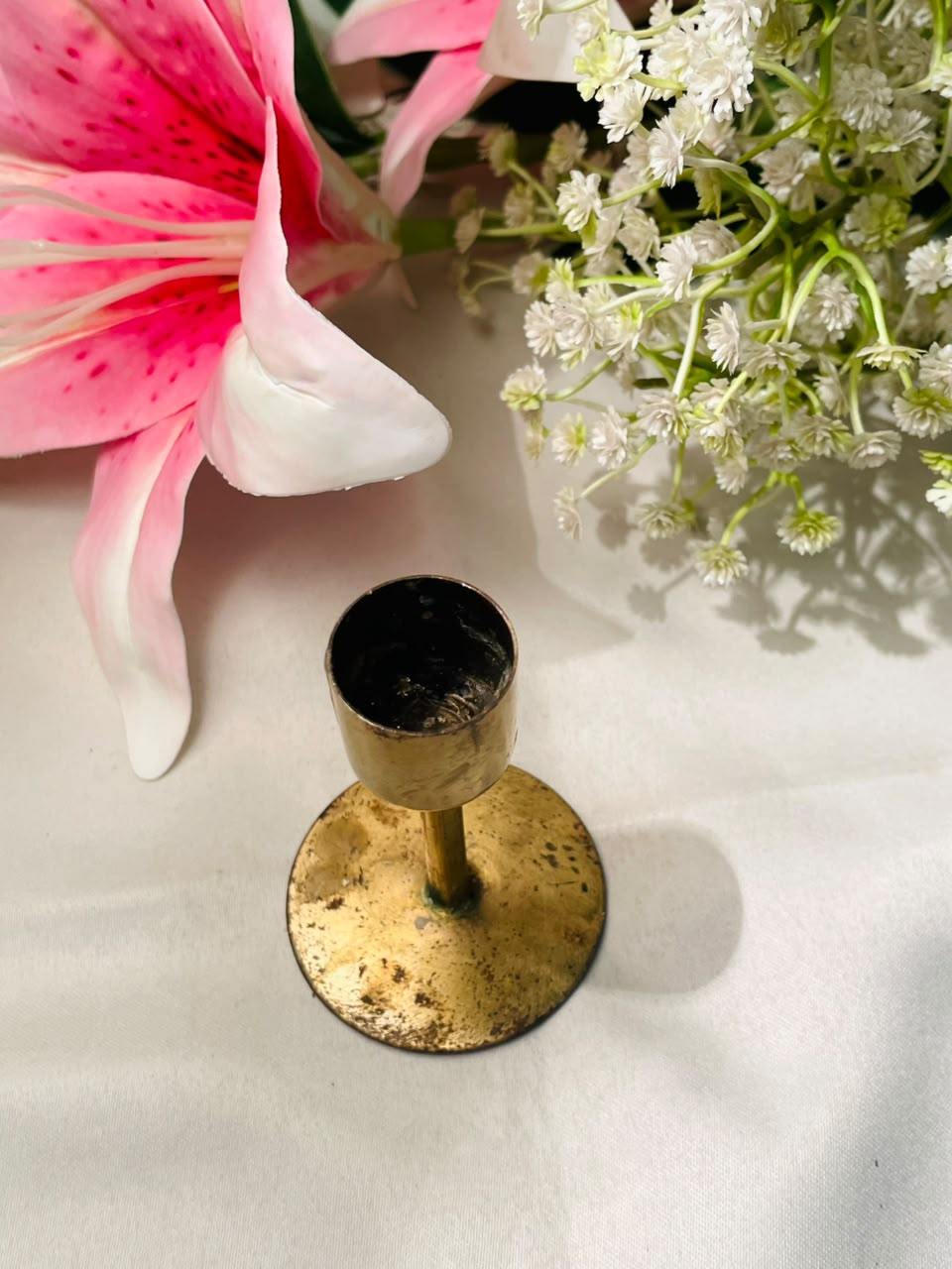 Vintage Gold-Tone Metal Candlestick Holder 8 cm