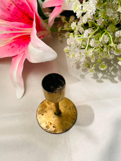 Vintage Gold-Tone Metal Candlestick Holder 8 cm