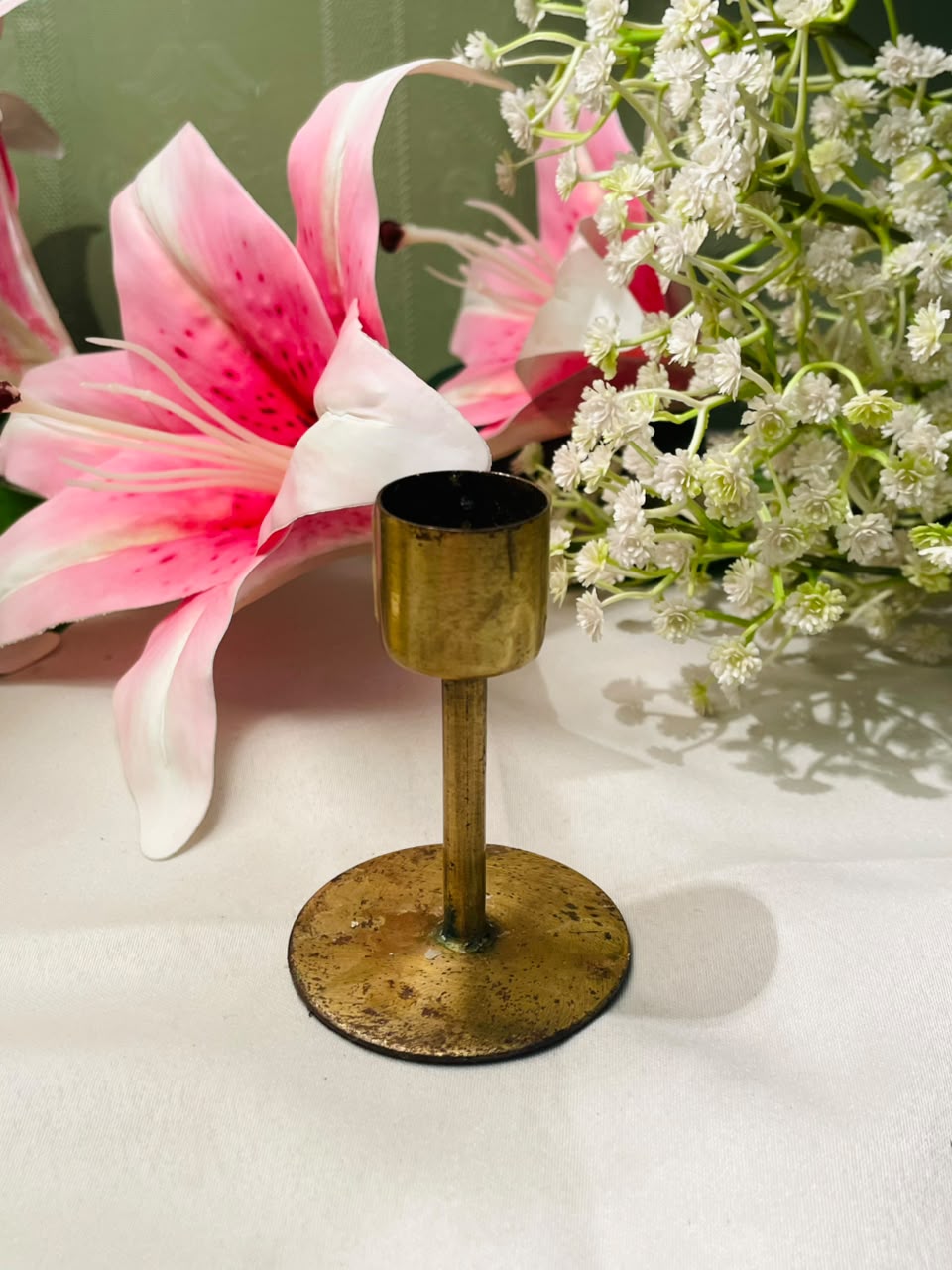 Vintage Gold-Tone Metal Candlestick Holder 8 cm