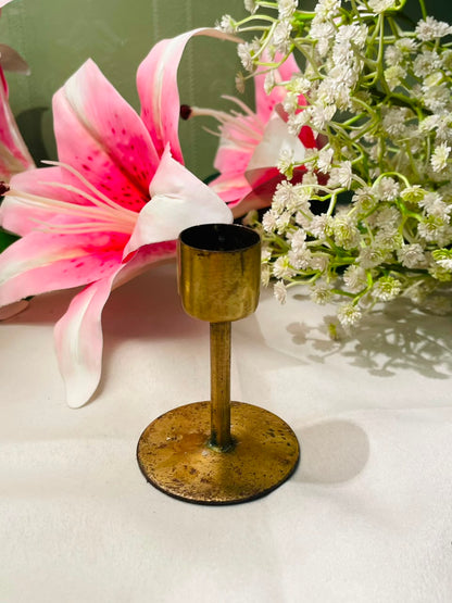 Vintage Gold-Tone Metal Candlestick Holder 8 cm