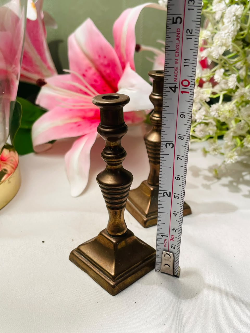 Vintage Gold-Tone Candlestick Holders Set of 2 Approx. 9 cm
