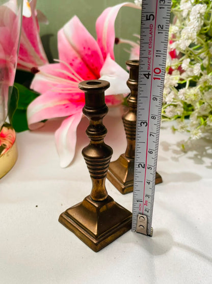 Vintage Gold-Tone Candlestick Holders Set of 2 Approx. 9 cm
