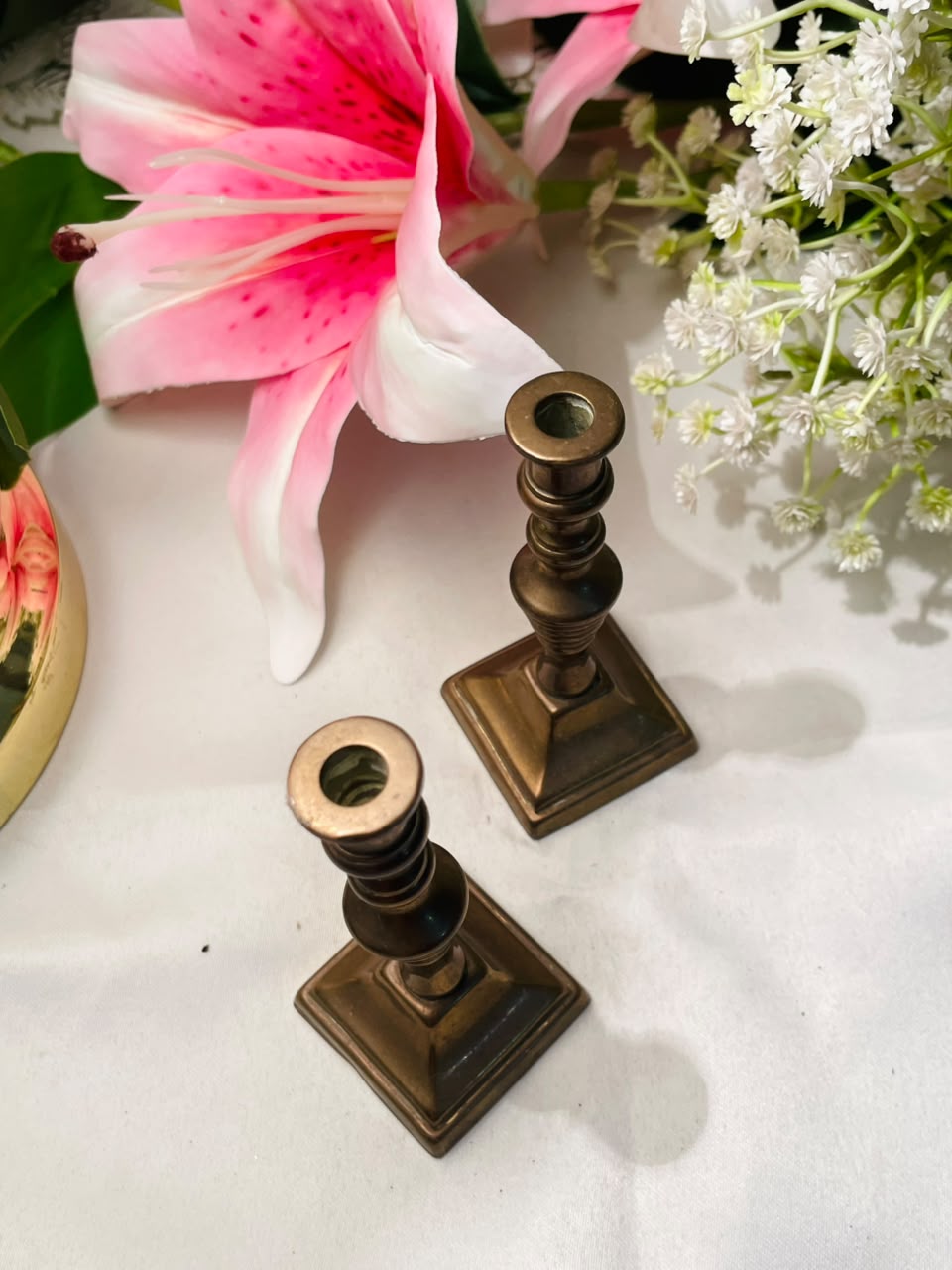 Vintage Gold-Tone Candlestick Holders Set of 2 Approx. 9 cm