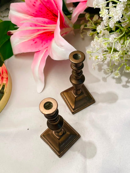 Vintage Gold-Tone Candlestick Holders Set of 2 Approx. 9 cm