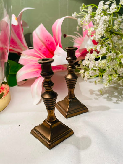Vintage Gold-Tone Candlestick Holders Set of 2 Approx. 9 cm