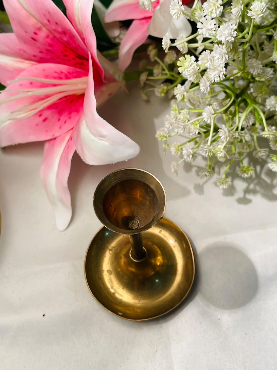 Vintage Gold-Tone Candle Holder with Drip Tray 10 cm