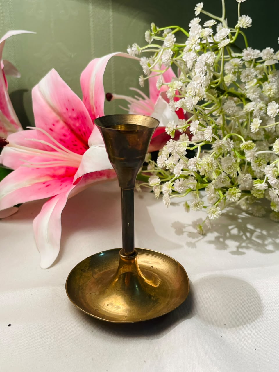 Vintage Gold-Tone Candle Holder with Drip Tray 10 cm