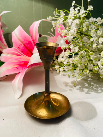 Vintage Gold-Tone Candle Holder with Drip Tray 10 cm