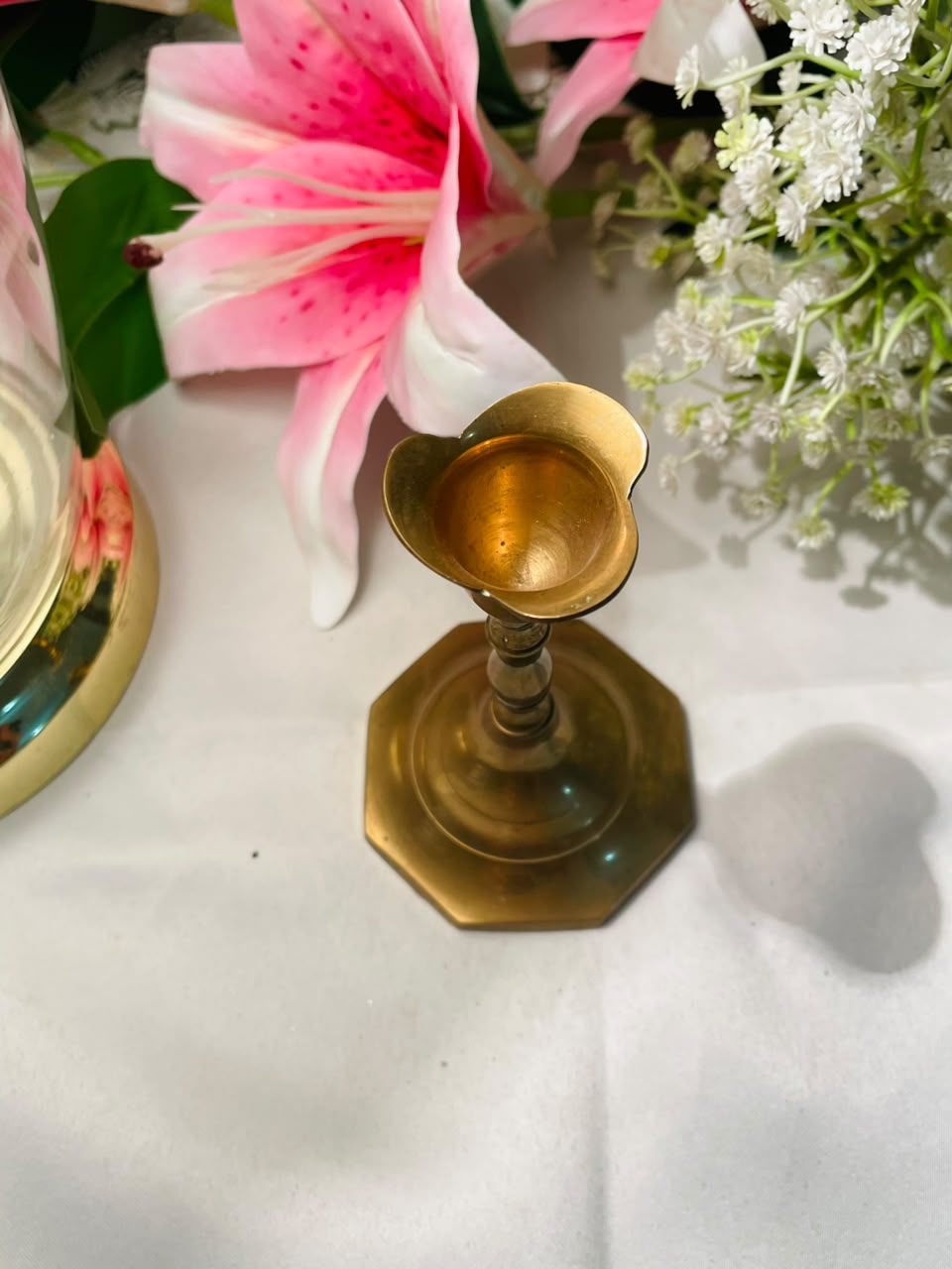Vintage Brass-Tone Tall Candlestick Holder 18 cm