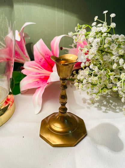Vintage Brass-Tone Tall Candlestick Holder 18 cm