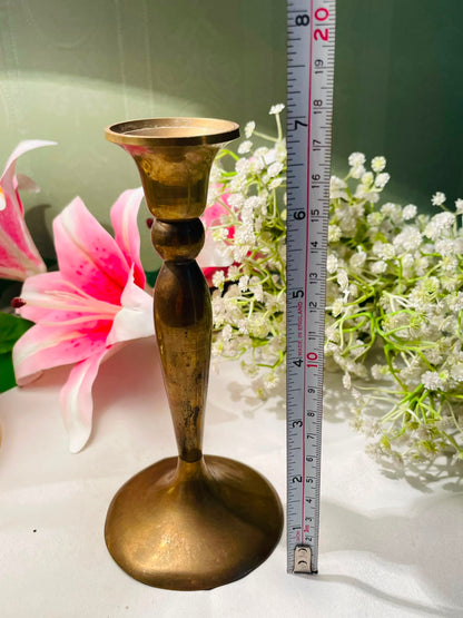 Vintage Brass-Tone Tall Candlestick Holder 18 cm