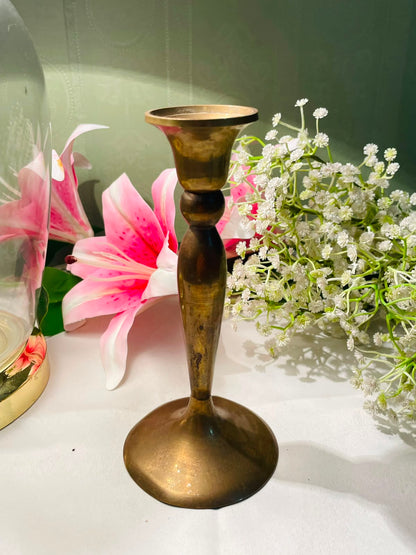 Vintage Brass-Tone Tall Candlestick Holder 18 cm