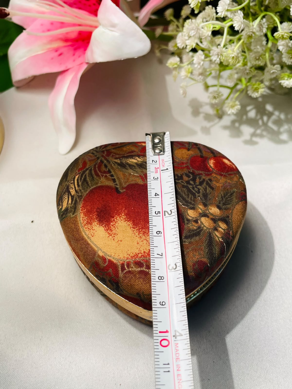 Heart-Shaped Floral Fabric Jewellery Box 10 cm
