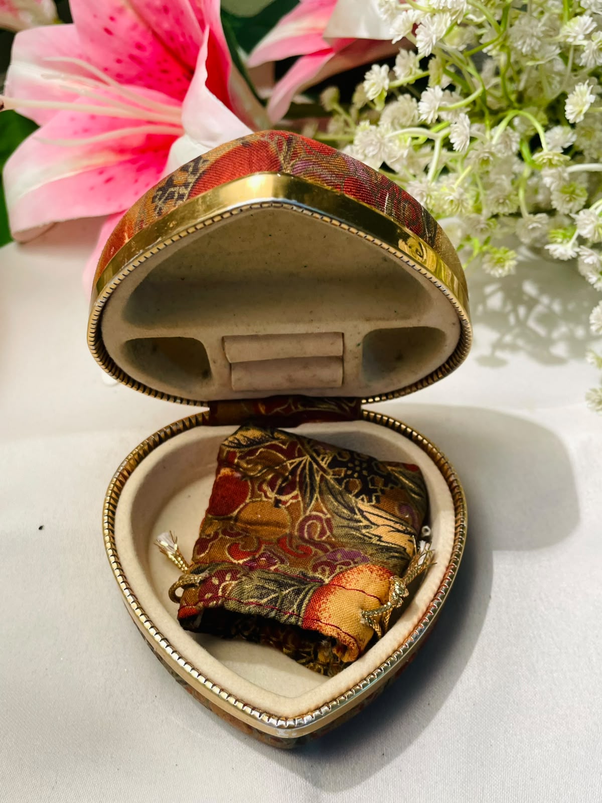 Heart-Shaped Floral Fabric Jewellery Box 10 cm