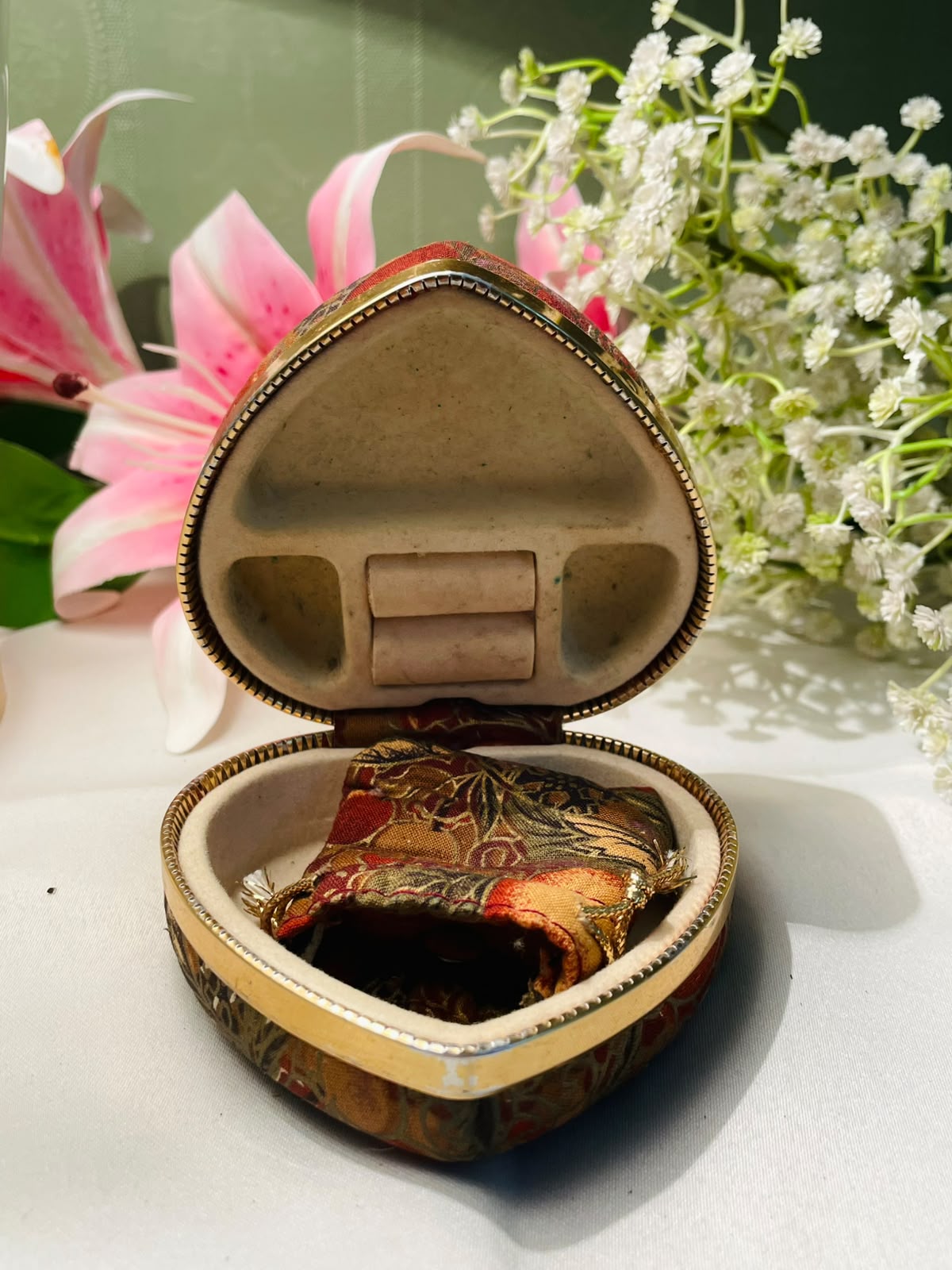 Heart-Shaped Floral Fabric Jewellery Box 10 cm