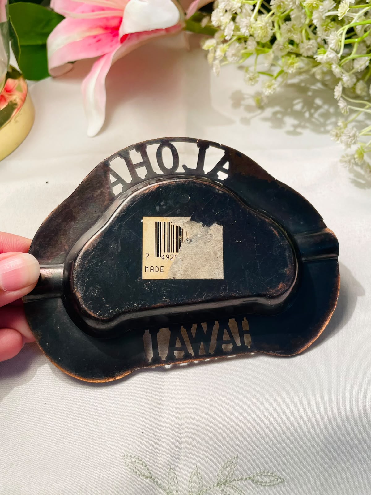 Aloha Hawaii Copper-Tone Decorative Ashtray 13 cm