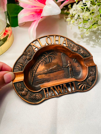 Aloha Hawaii Copper-Tone Decorative Ashtray 13 cm